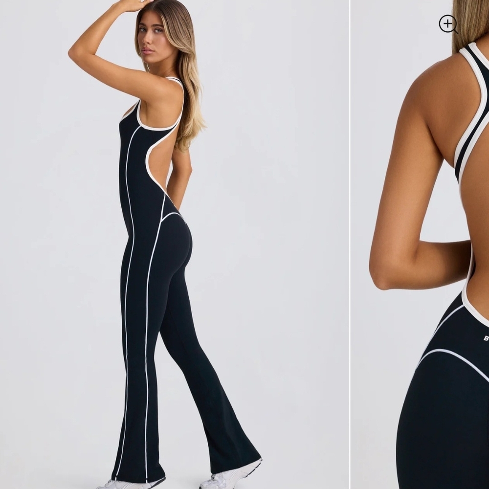 Oh Polly Black Sculpting Jumpsuit with White Piping - Picture 4 of 6